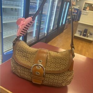 Coach Tan and Brown Signature Shoulder Bag